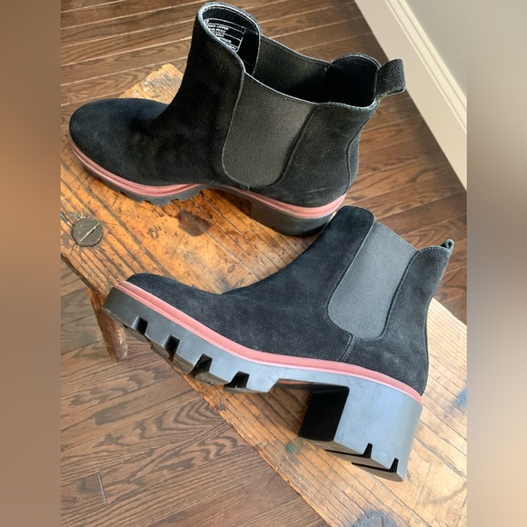 Antonio de Faria Black Leather Suede Pull On Chelsea Chunky Heel Fall Boot 9 1/2 - Picture 12 of 15